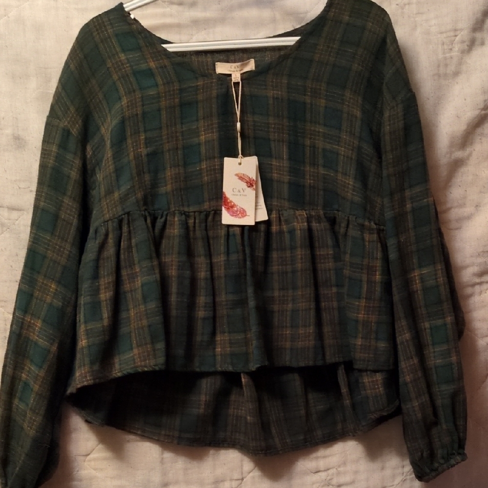 NWT Chelsea & Violet Green Plaid Light Flannel Blouse
